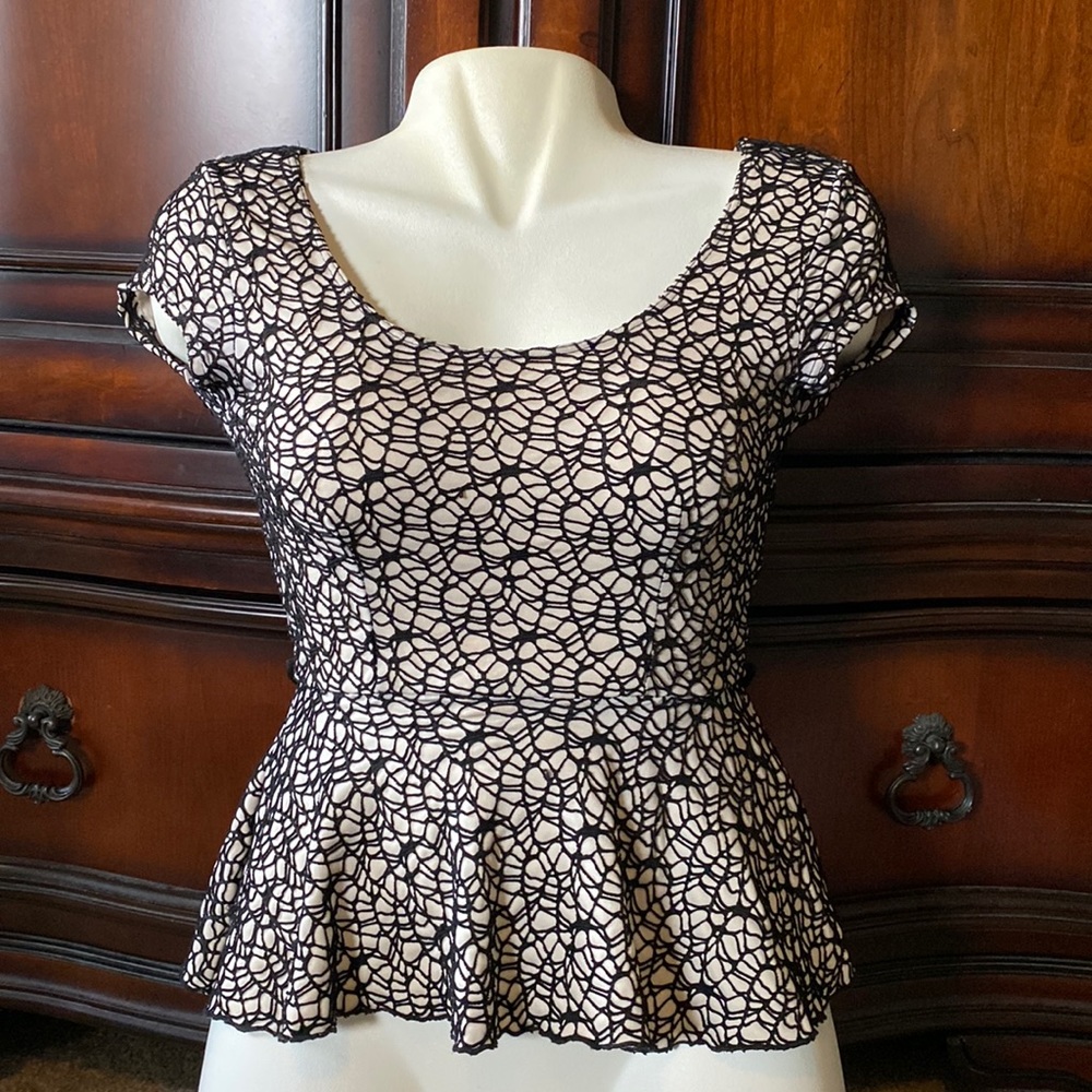 Lace Peplum Top with Open Back and Bow